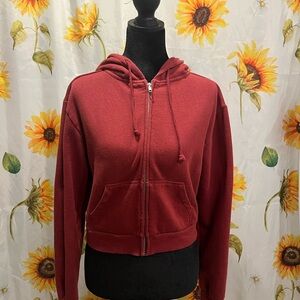 Full Tilt Women's Burgundy Full-Zip Cropped Hoodie